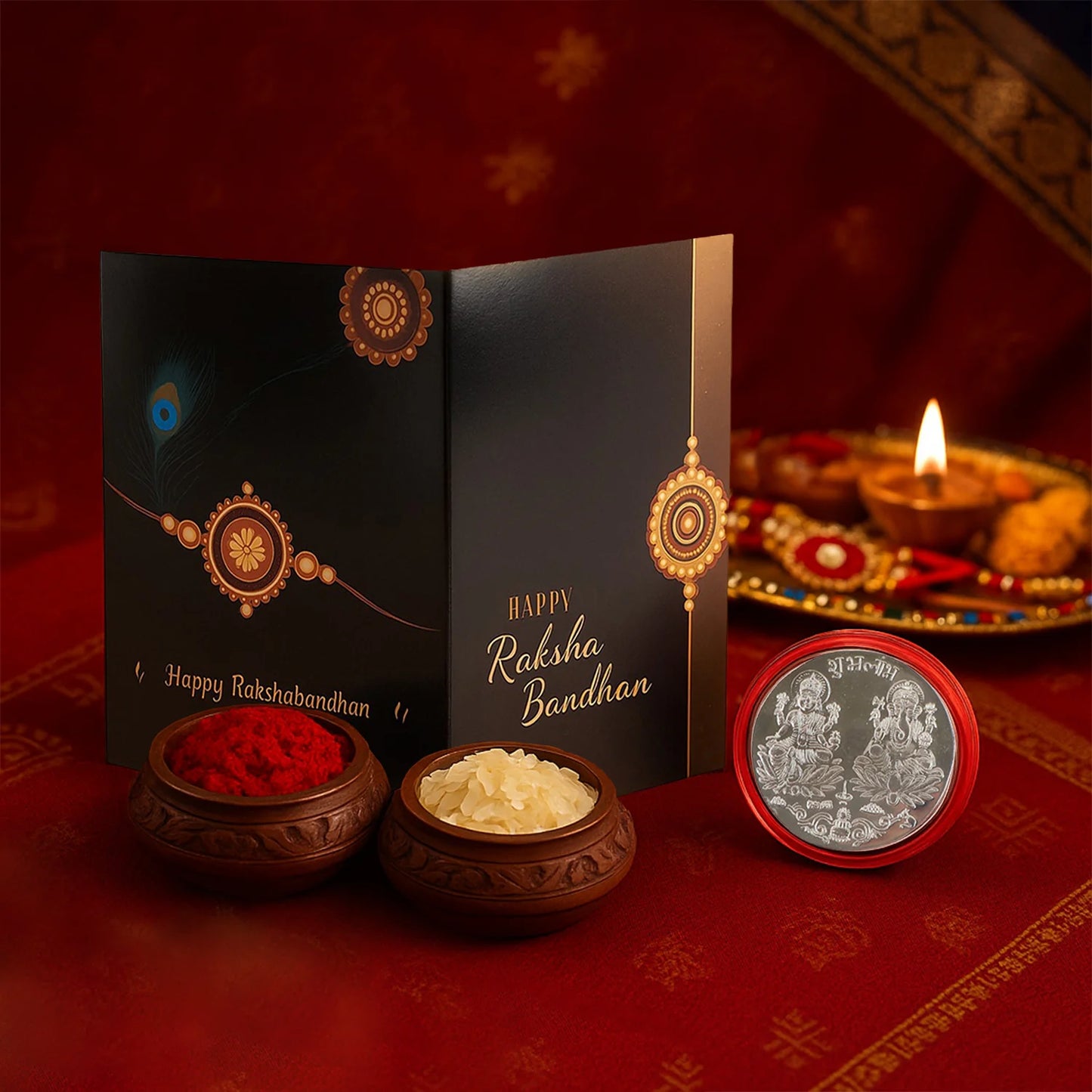 Choco Coated Almonds 2 Random Rakhi Gift Combo With Greeting Card Coin  Roli Chawal