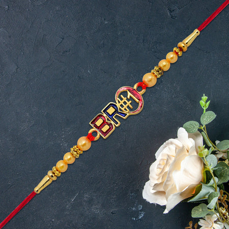 Bro 1 Rakhi With Golden Beads Enamel Finish