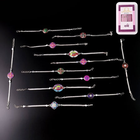 Pack Of 12 Silver Chain Rakhis Stylish Bracelet Rakhi Set For Brothers