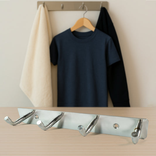Stainless Steel Wall Mounted Coat 4 Hook Rack (20x3 1 Pc)