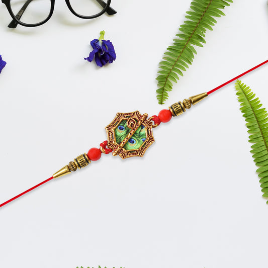 Traditional Rakhi With Artistic Mor Pankh