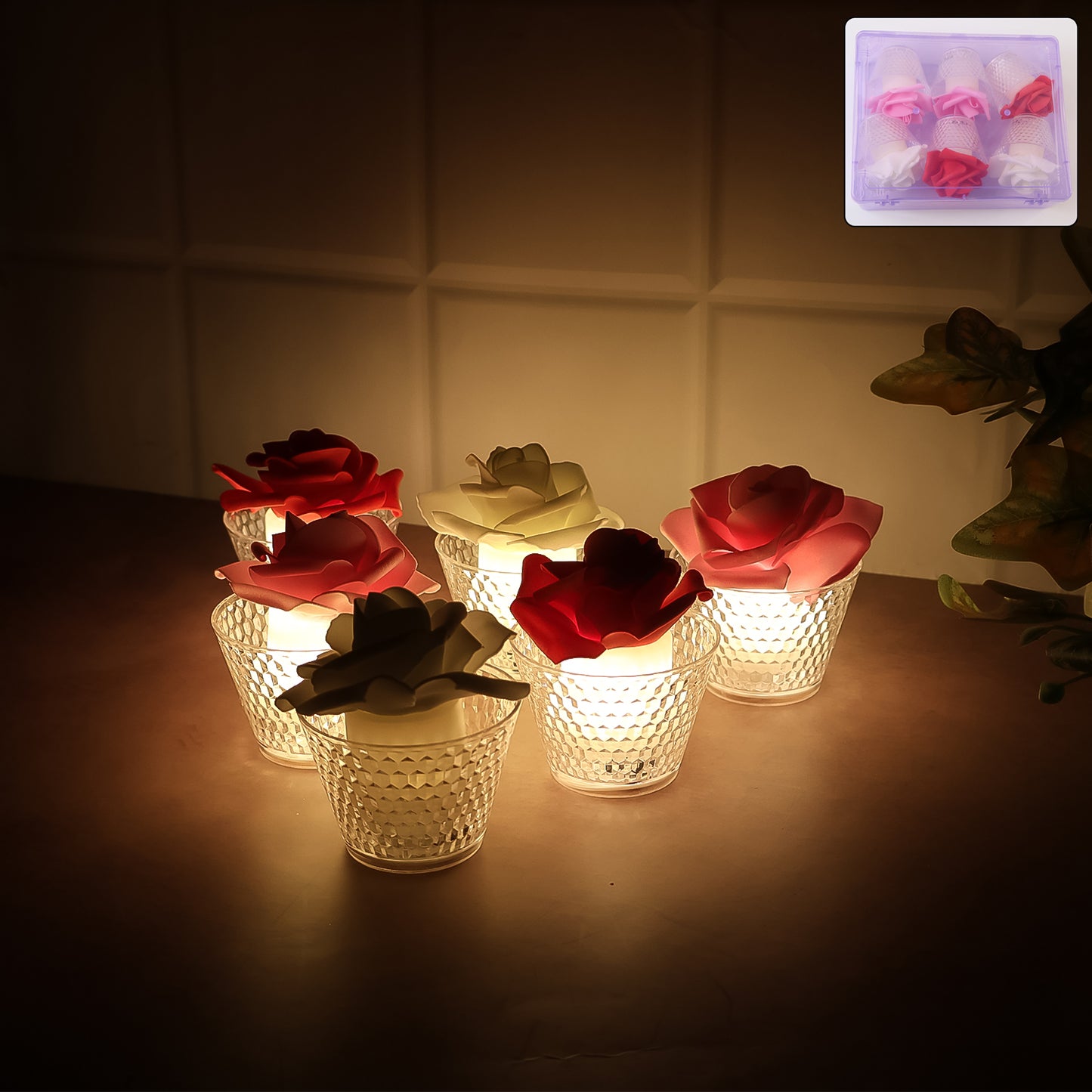 Led Rose Flower Decorative Flameless Tealight Candles - (6 Pc Set)