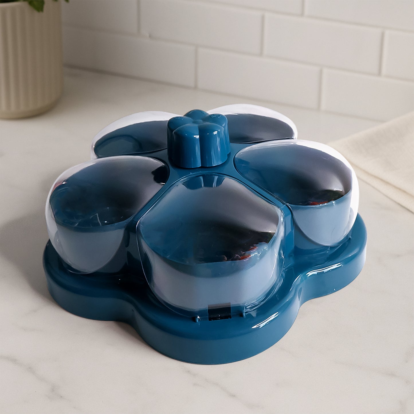 Lotus Shape Rotating Dry Fruit Snack Organizer Box With Compartments (1 Pc)