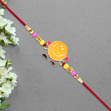 Smiley Face Kids Rakhi With Colorful Beads Fun Playful Design