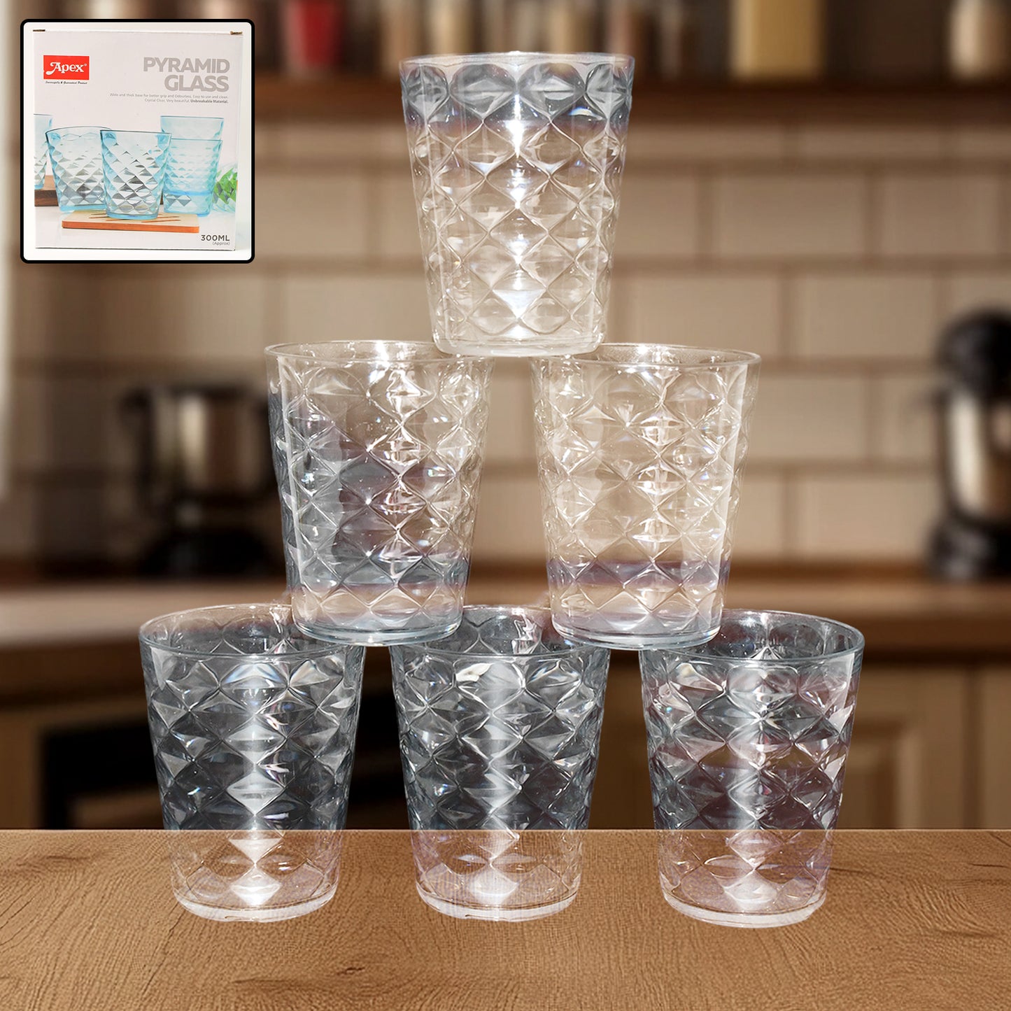 Apex Pyramid Design Unbreakable Plastic Glass 300 Ml