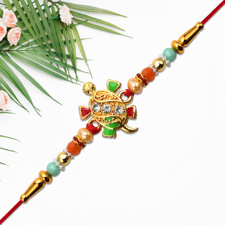 Tortoise Design Rakhi With Stones Colorful Beads