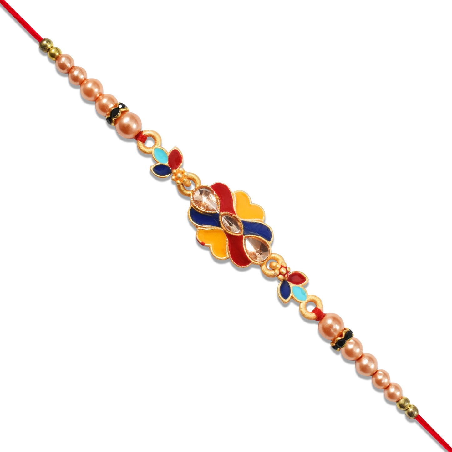 Premium Designer Rakhi With Multicolor Enamel Kundan Stones Golden Pearls