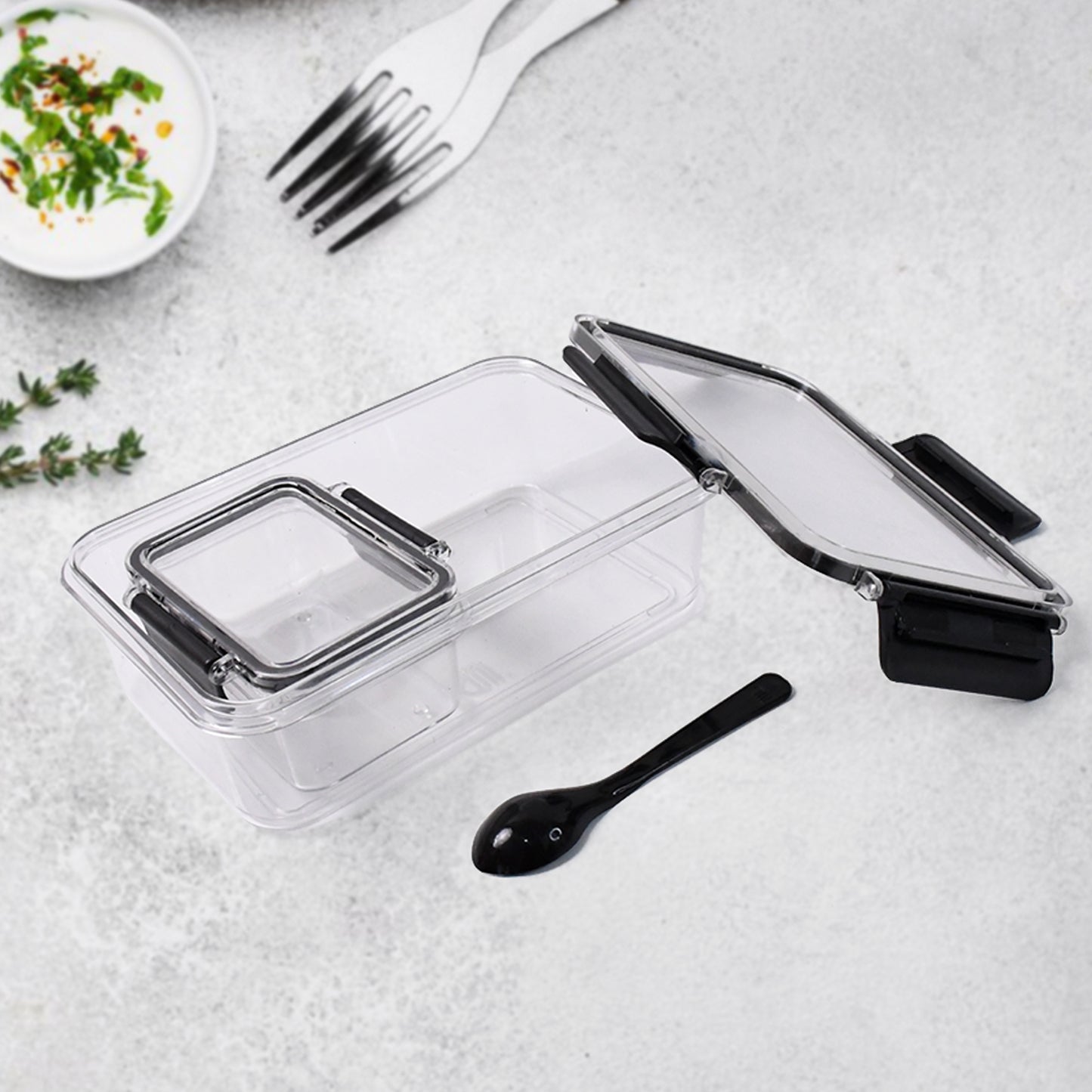Plastic Kitchen Storage Container Big 800 Ml Small 250 Ml With Air Seal Lock Lid Spoon