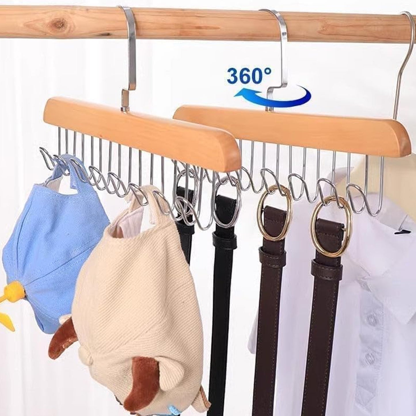 Space Saving 8 Hooks Wooden Hangers (Hanging Hook Included 1 Pc)