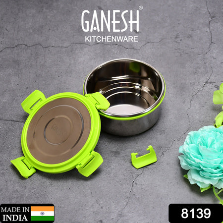 8139 Ganesh Solo Round 400 Stainless Steel Leak Proof Airtight Lunch Pack For Office School Use