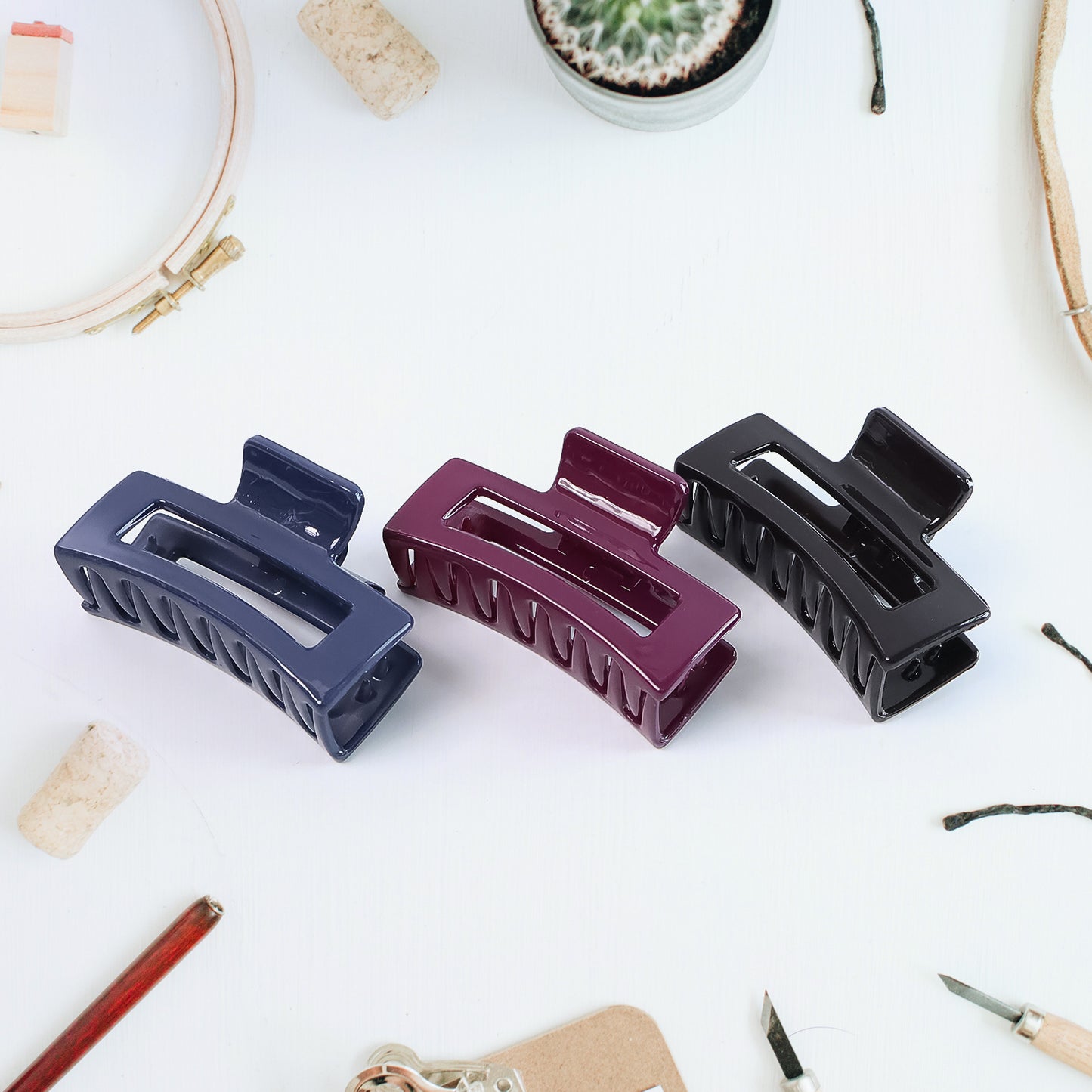 Matte Finish Rectangle Hair Claw Clip For Women And Girls Assorted Color Pack 1 Pc