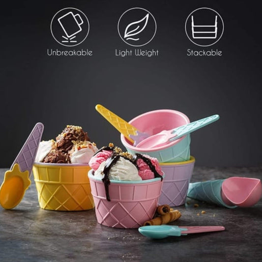 5322 Ice-cream Waffle Spoon Bowel Cup Set Premium Ice Cream Set Ice-cream Bowel With Spoon 6 Units Couple Bowl Set Color Box