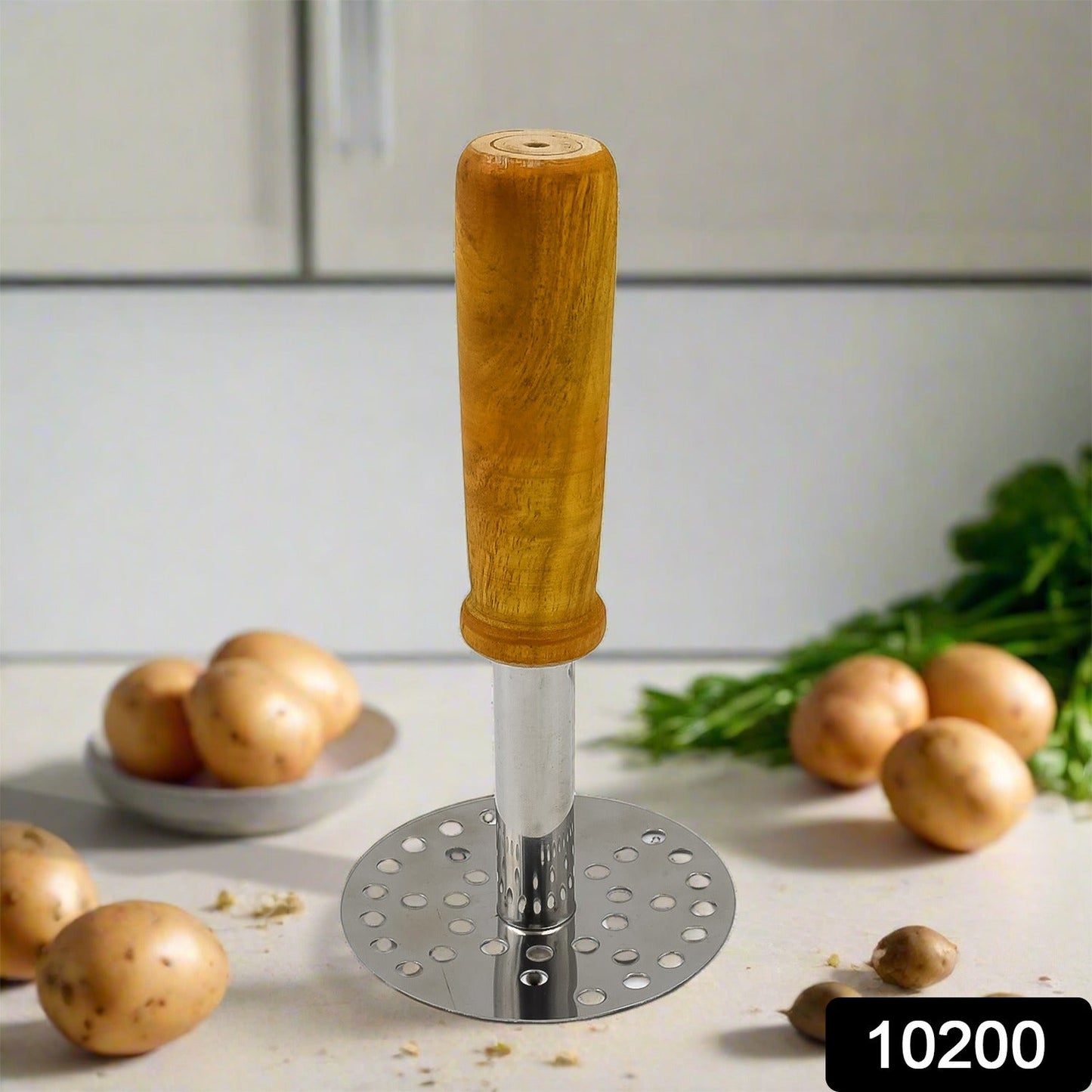 High Grade Stainless Steel Potato Masher Paubhaji Pav Bhaji Masher With Wooden Handle (1 Pc)