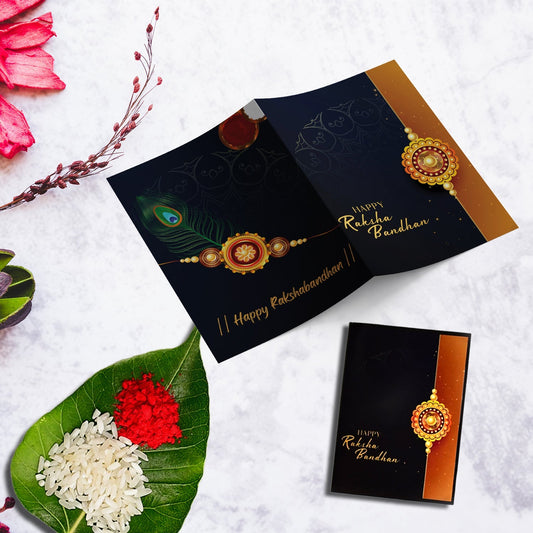 Elegant Silver Rakhi Combo Gift Set For Brother With Choco Magic Coated Nuts Roli-chawal Coin Raksha Bandhan Card
