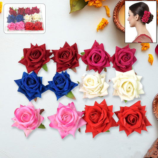 Colourful Flowing Flower Hair Pin (12 Pcs Set  Mix Color)
