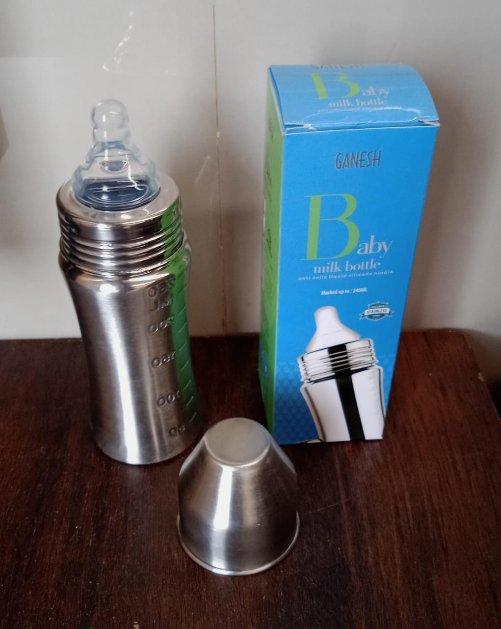 8173 Ganesh Stainless Steel Baby Feeding Bottle Milk Bottle For New Born Infants Toddler Up To 3 Years Bfa Free (250 Ml Approx)