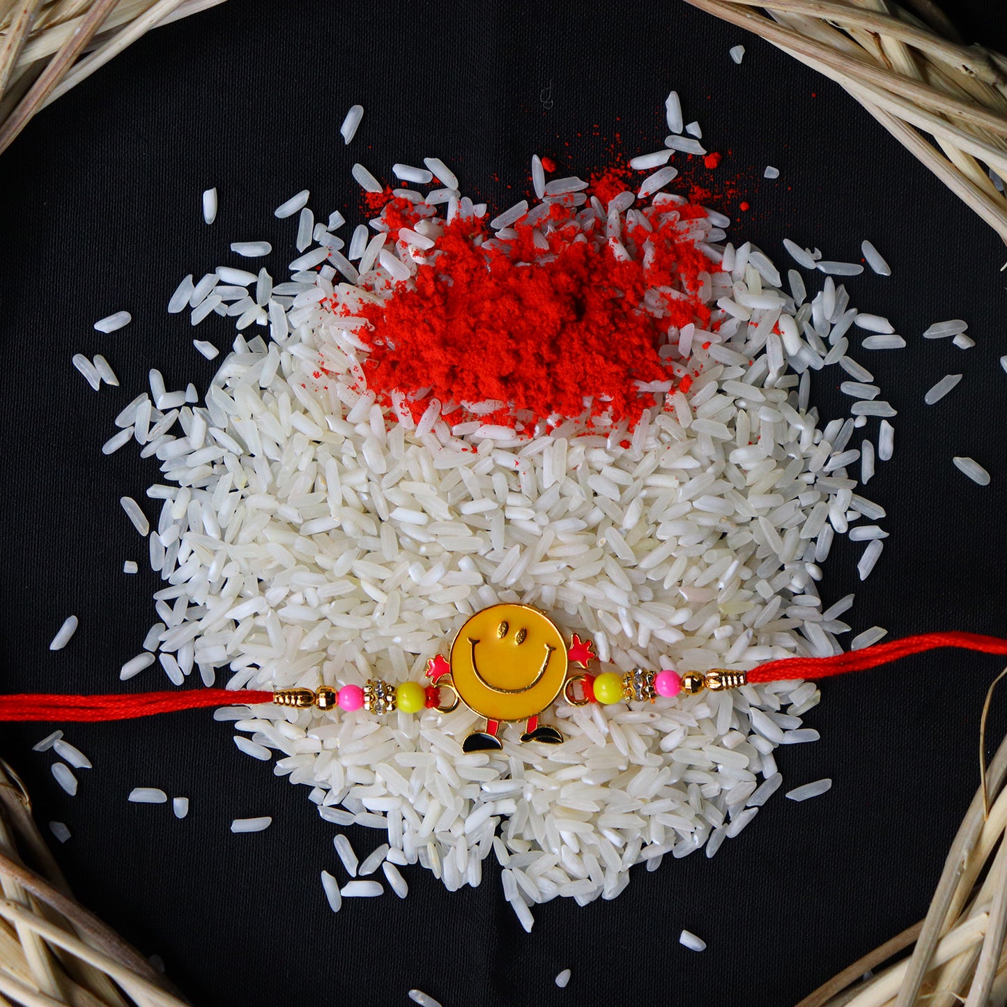 Smiley Face Kids Rakhi With Colorful Beads Fun Playful Design