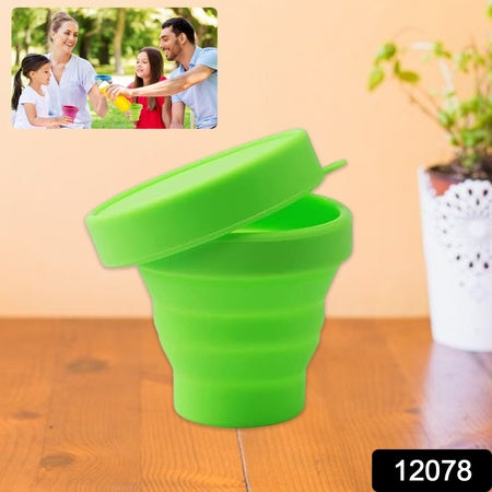 Round Silicone Foldable Glass Cup Foldable Travel Mug With Lid (1 Pc)
