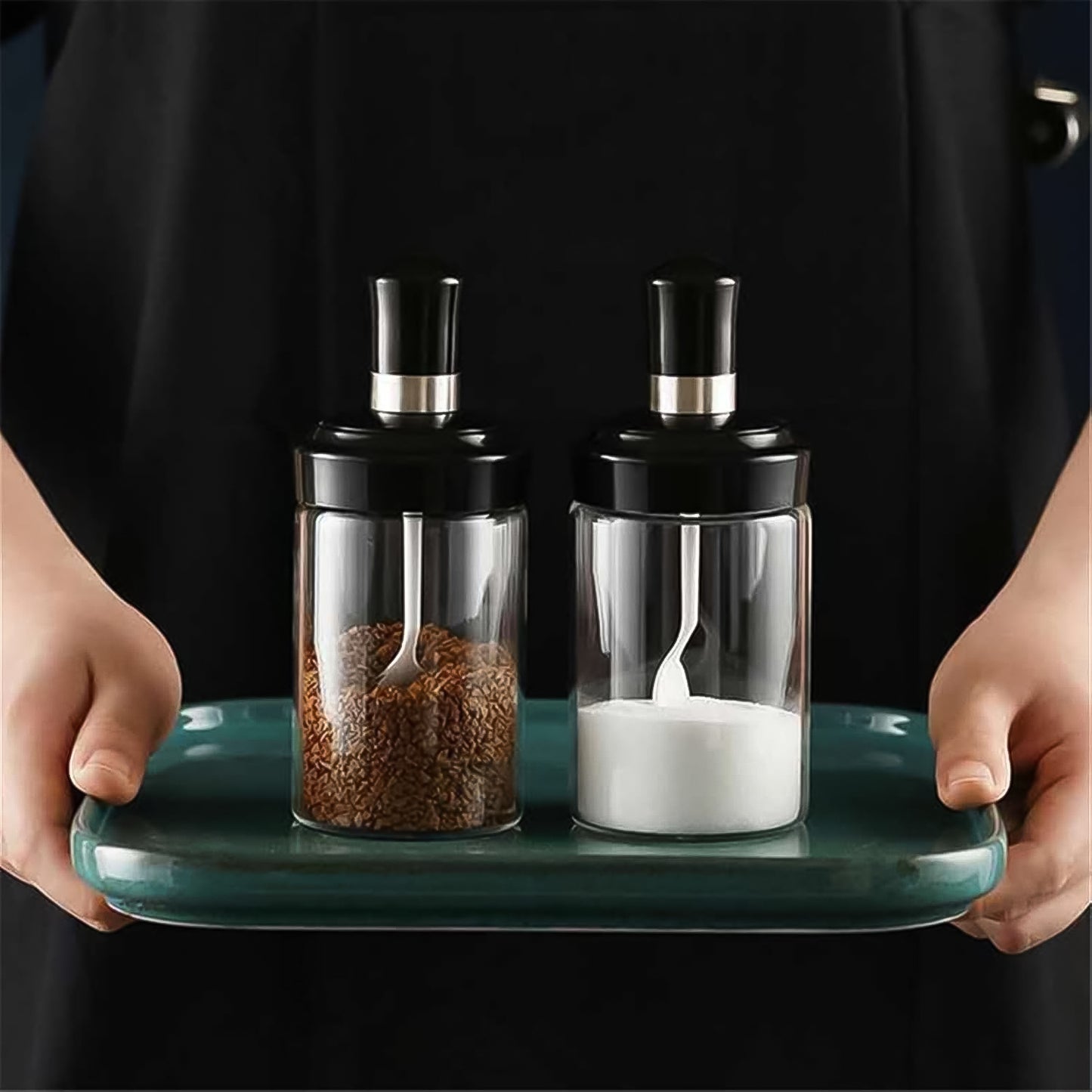 Clear Glass Spice Jar With Integrated Spoon Airtight Lid (250ml Approx)