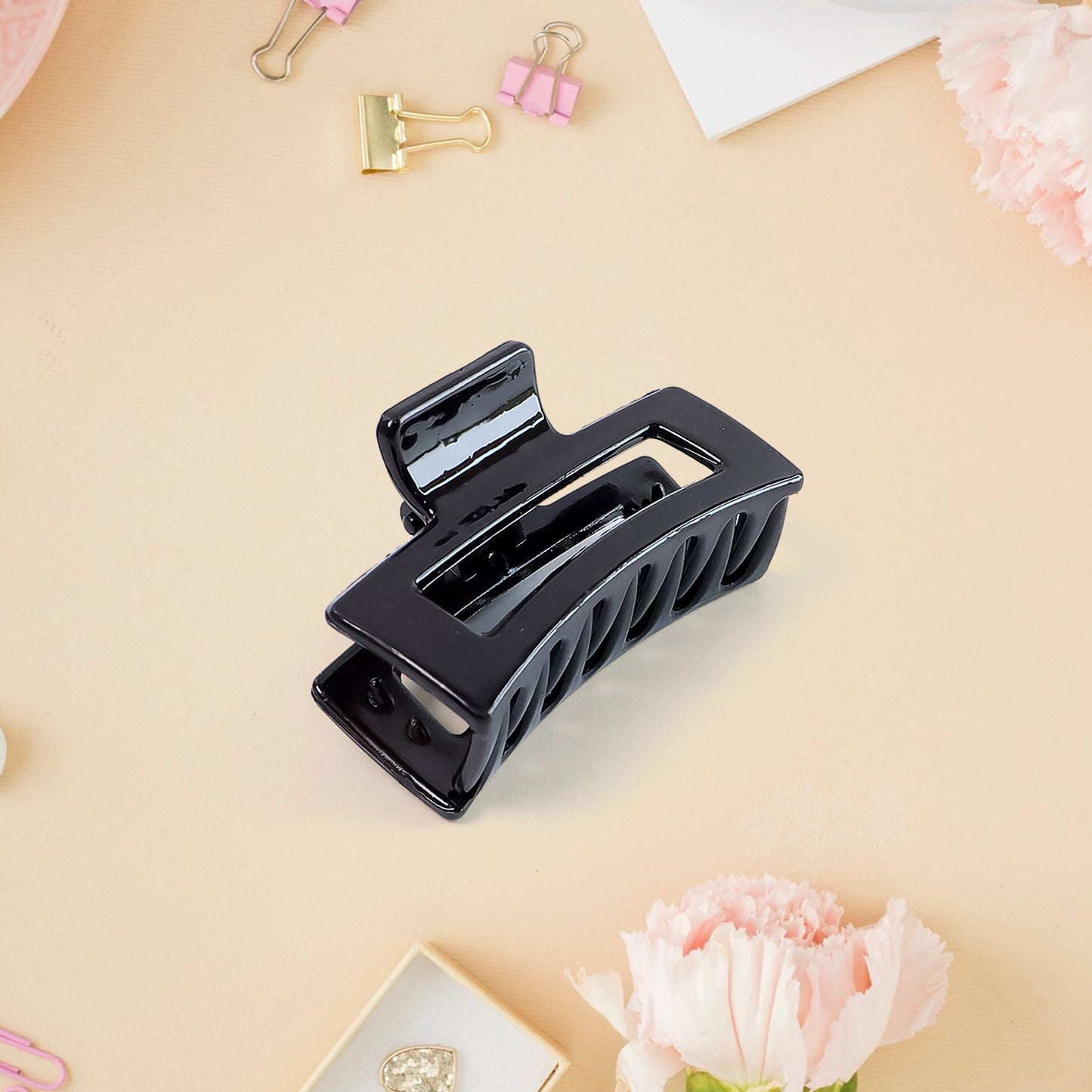 Matte Finish Rectangle Hair Claw Clip For Women And Girls Assorted Color Pack 1 Pc