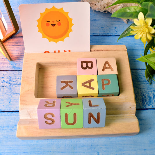 Alphabet Puzzle Spelling Reading Words (26 Flash Cards 8 Woodenblock)