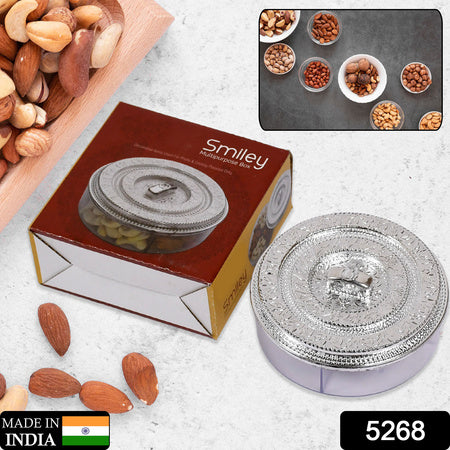 5268 Round Smiley Multi Purpose 4 Compartment Box For Home Kitchen Use