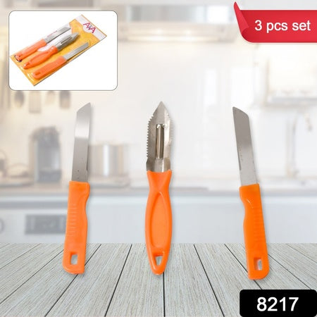 8217 3in1 Multipurpose Stainless Steel Classic Kitchen Knife Set Of 3 For Fruits And Vegetable Chopping Cutting Peeling Kitchen Knife Vegetable Peeler Plain Knife