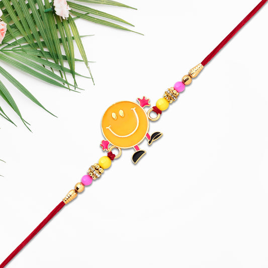 Smiley Face Kids Rakhi With Colorful Beads Fun Playful Design