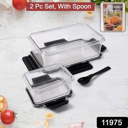 Plastic Kitchen Storage Container Big 800 Ml Small 250 Ml With Air Seal Lock Lid Spoon