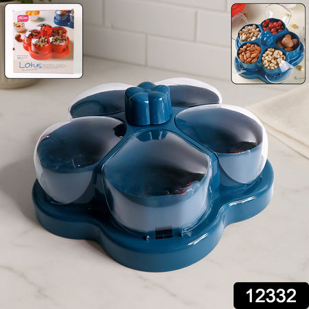 Lotus Shape Rotating Dry Fruit Snack Organizer Box With Compartments (1 Pc)