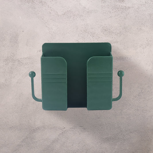 Wall-mounted Mobile Charging Holder With Dual Hooks (1 Pc)