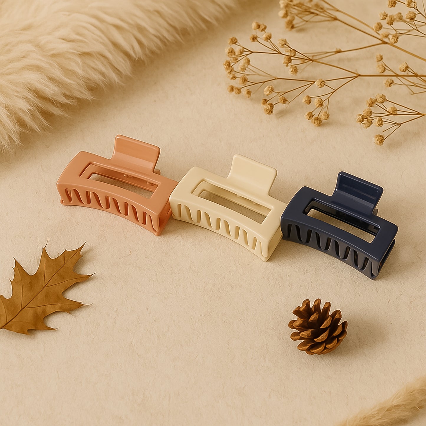 Matte Finish Rectangle Hair Claw Clip For Women And Girls Assorted Color Pack 1 Pc