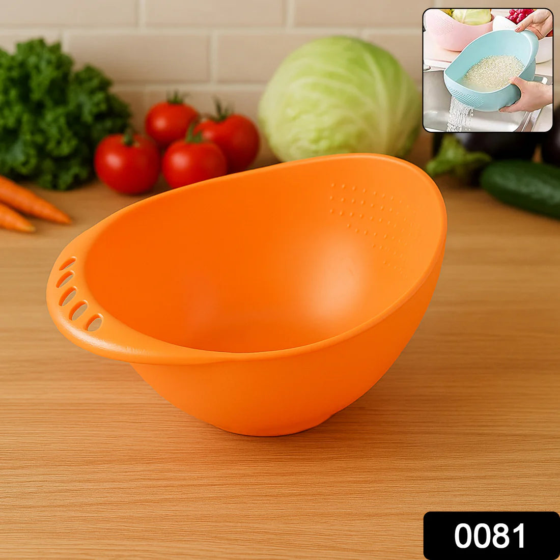 0081 Virgin Rice Bowl Durable Plastic Strainer Water Strainer  Vegetable  Fruits Washing Bowl