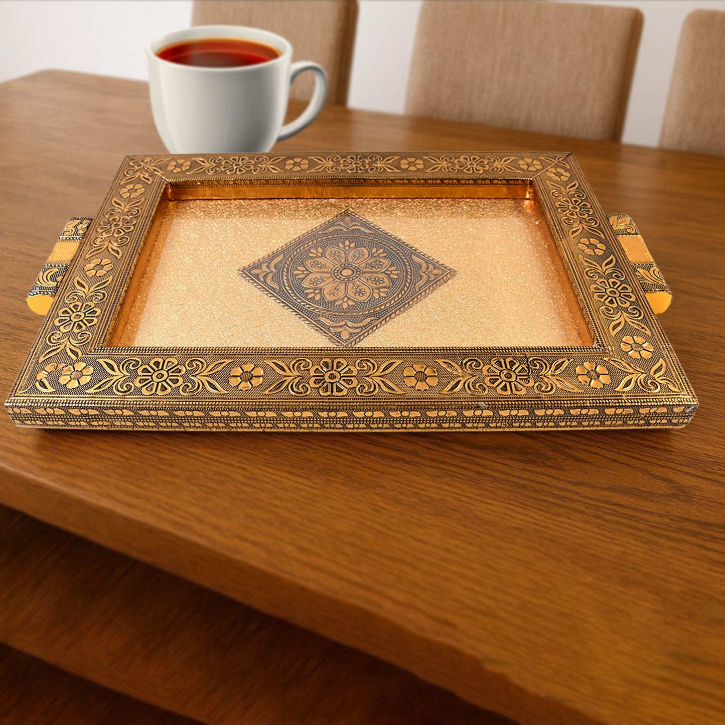 Premium Antique-style Rajwadi Decorative Serving Tray 40x26 Cm