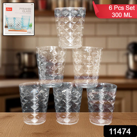 Apex Pyramid Design Unbreakable Plastic Glass 300 Ml