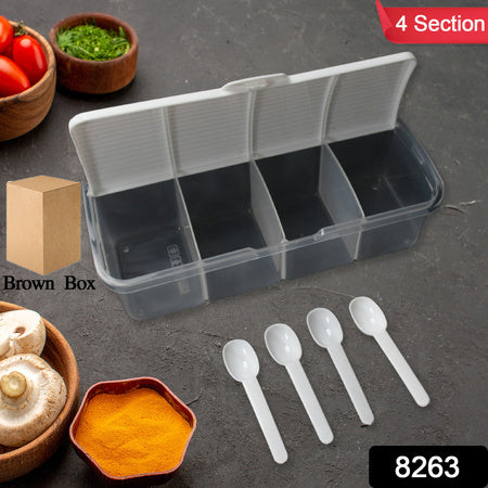 8263 Kitchen Multipurpose Air-tight 4 Sections Storage Containers Masala Boxpickle (Achar) Jar With 4 Spoon For Each Section (1 Pc Mix Color)