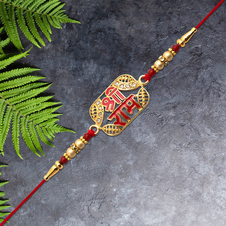 Shree Ram Rakhi With Golden Frame Stone Detailing