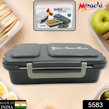 5583 Miracle Quick Lock Leak Proof 2 Compartment Stainless Steel Lunch Box Inner Plate Reusable Microwave Freezer Safe Lunch Box Trendy Thermal Insulation Leak Proof For Office Vacuum Tiffin Box For Boys  Girls  School  Office Women And Men