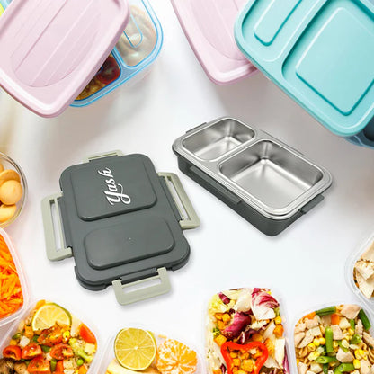 5583 Miracle Quick Lock Leak Proof 2 Compartment Stainless Steel Lunch Box Inner Plate Reusable Microwave Freezer Safe Lunch Box Trendy Thermal Insulation Leak Proof For Office Vacuum Tiffin Box For Boys  Girls  School  Office Women And Men