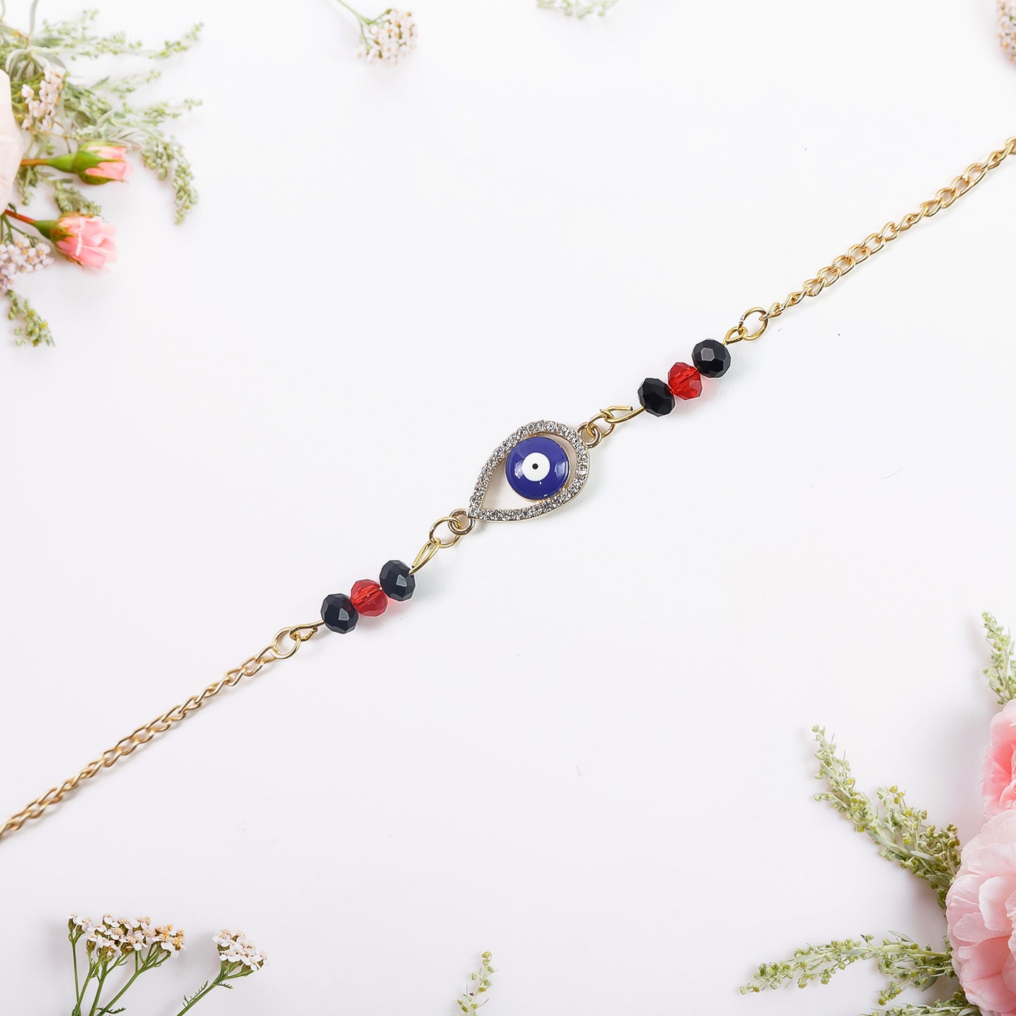 Royal Nazar Rakhi  Premium Evil Eye Protection Thread With Ornate Beads  Golden Chain