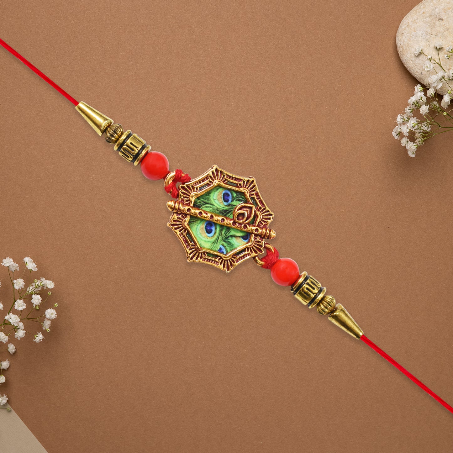 Traditional Rakhi With Artistic Mor Pankh