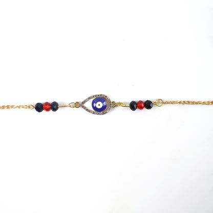 Royal Nazar Rakhi  Premium Evil Eye Protection Thread With Ornate Beads  Golden Chain