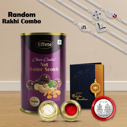 Choco Coated Almonds 2 Random Rakhi Gift Combo With Greeting Card Coin  Roli Chawal