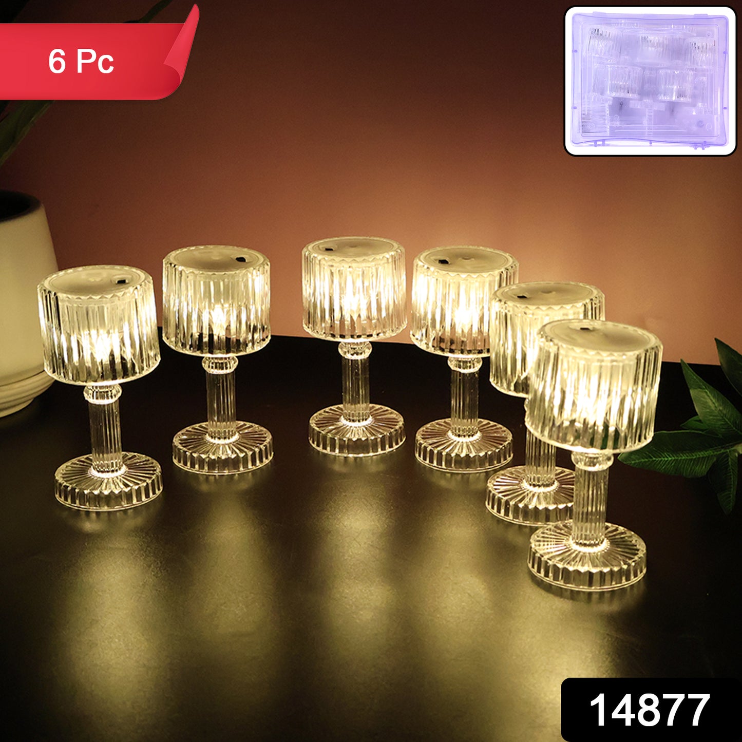 Set Of 6 Led Crystal-effect Table Lamps