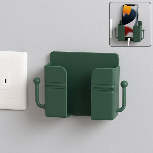 Wall-mounted Mobile Charging Holder With Dual Hooks (1 Pc)