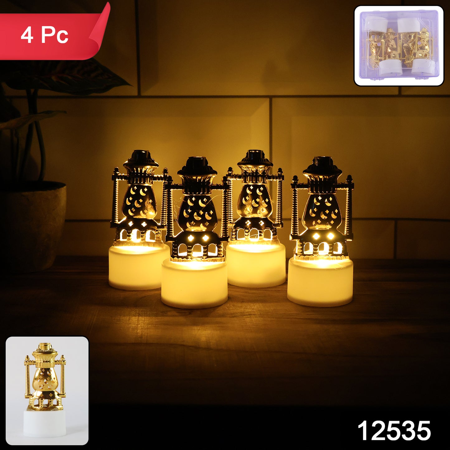 Mini Lantern-style Flameless Led Tealights - (4 Pc)