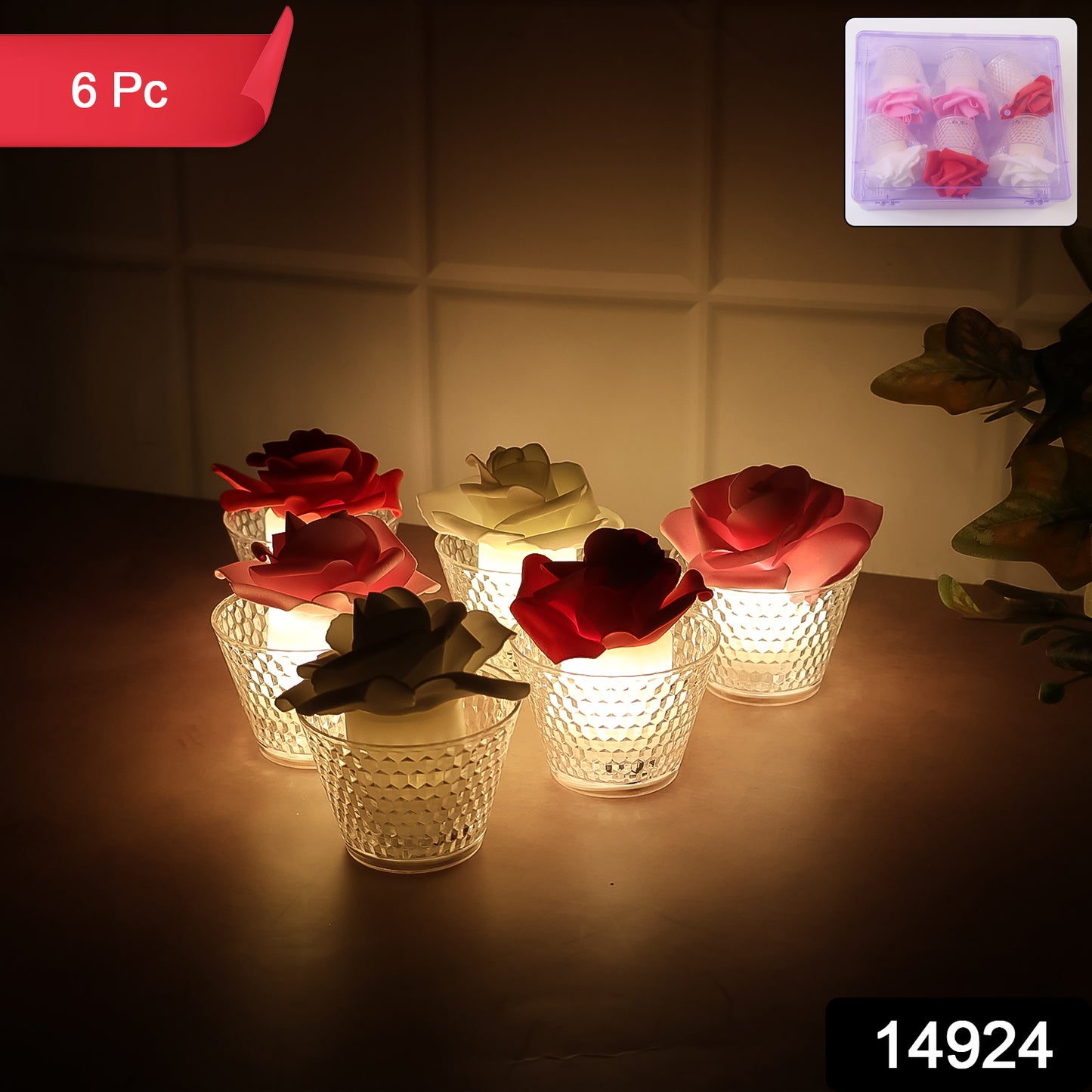 Led Rose Flower Decorative Flameless Tealight Candles - (6 Pc  Set)
