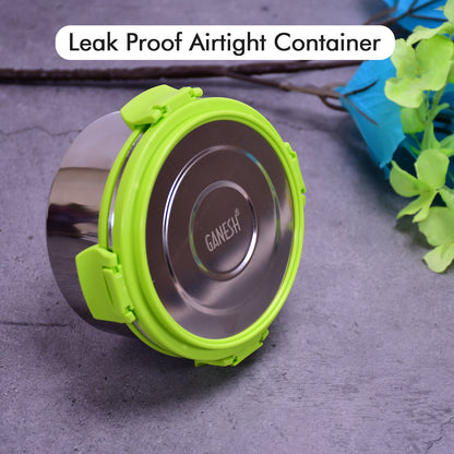 8139 Ganesh Solo Round 400 Stainless Steel Leak Proof Airtight Lunch Pack For Office  School Use