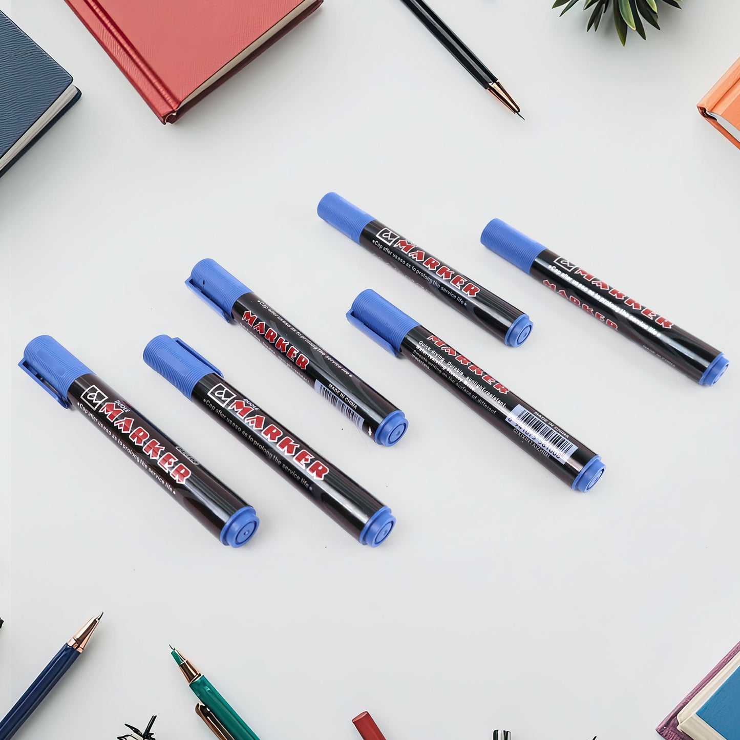 Premium Permanent Blue Marker Pen Set (12 Pc)