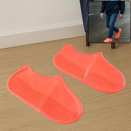 Orange Non-slip Silicone Rain Reusable Anti Skid Waterproof Fordable Boot Shoe Cover (1 Pair)